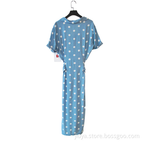 100% Viscose Print Spot V Neck Lady Dress